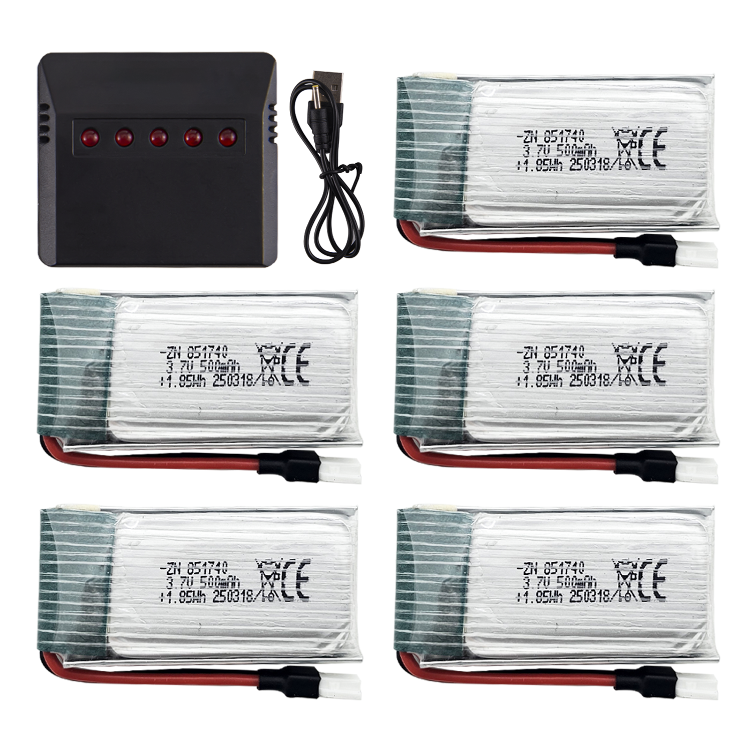 Drone Battery Charger - 5Pcs 3.7V 500mAh LiPo Batteries with