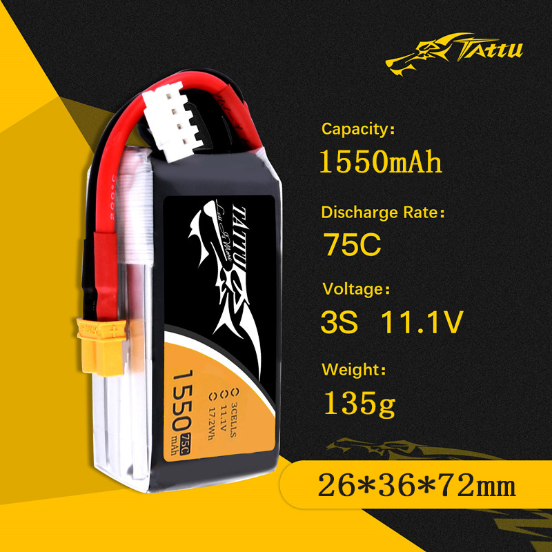 TATTU 3S 11.1V 1550mAh 75C LiP – Drone Battery 3S Bewertung und Preis